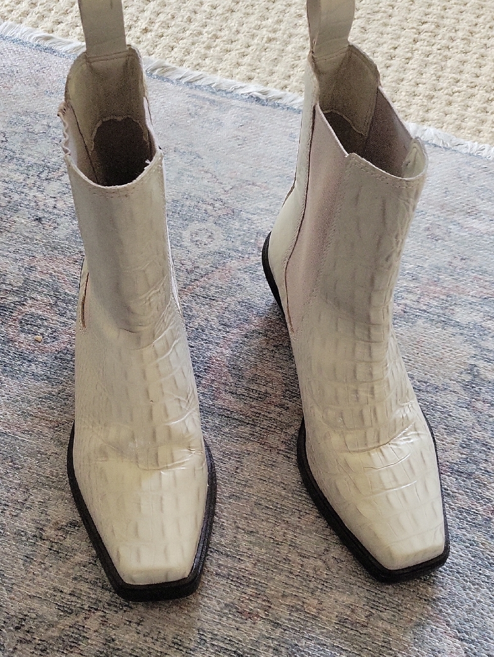 Matisse Ellis Western Boot Square Toe Ivory Croc Embossed Leather Women's 7